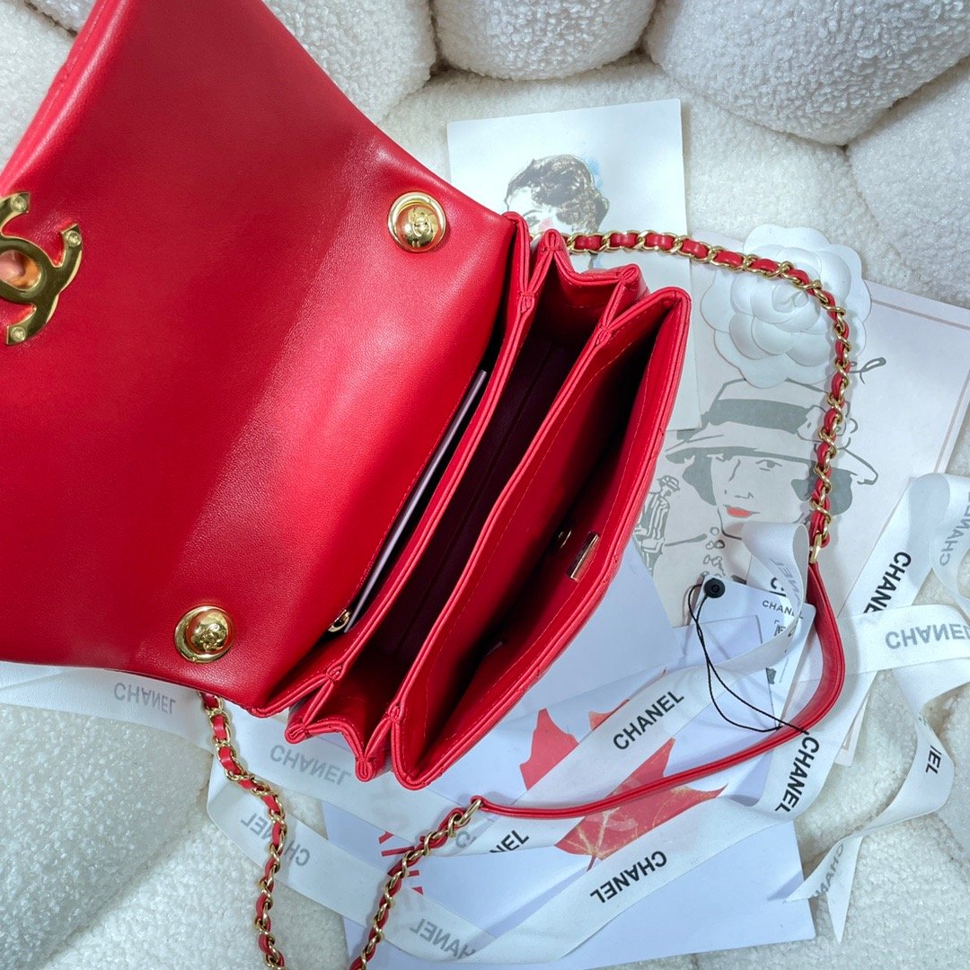 Chanel GlamIap Bag Gold Hardware Red For Women Handbags, Shoulder Bags 7.9in/20cm AS3366