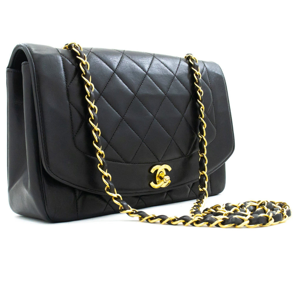CHANEL Diana Flap Chain Shoulder Bag Black Quilted Lambskin Purse k28