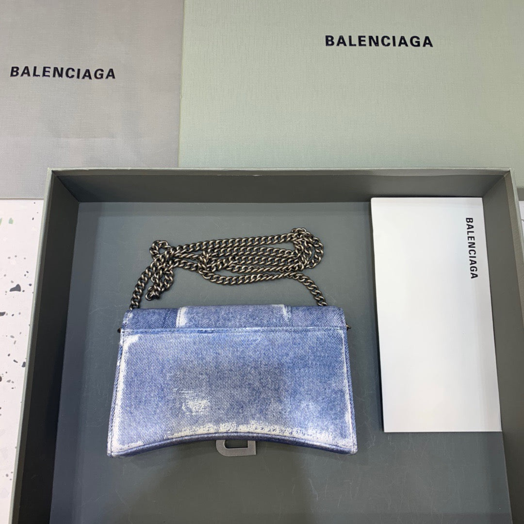Downtown Small Shoulder Bag With Chain Blue Washed, For Women,  Bags 11.8in/30cm