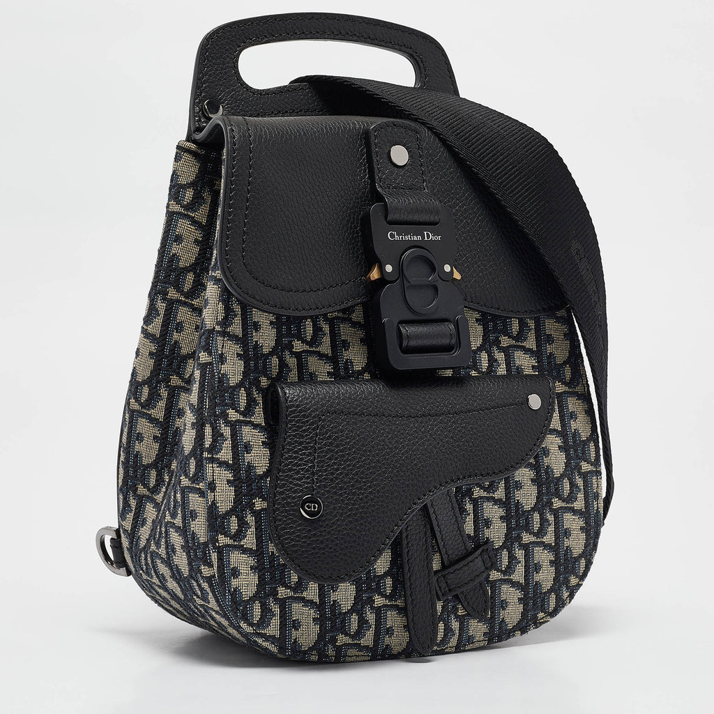 Dior Navy Blue Oblique Canvas And Leather Mini Saddle Backpack