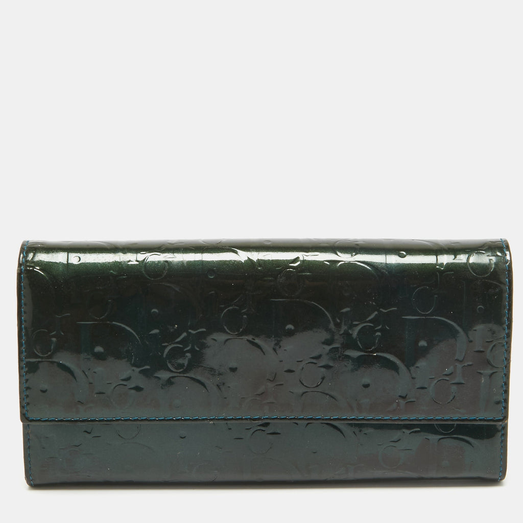 Dior Green Oblique Embossed  Leather Continental Flap Wallet