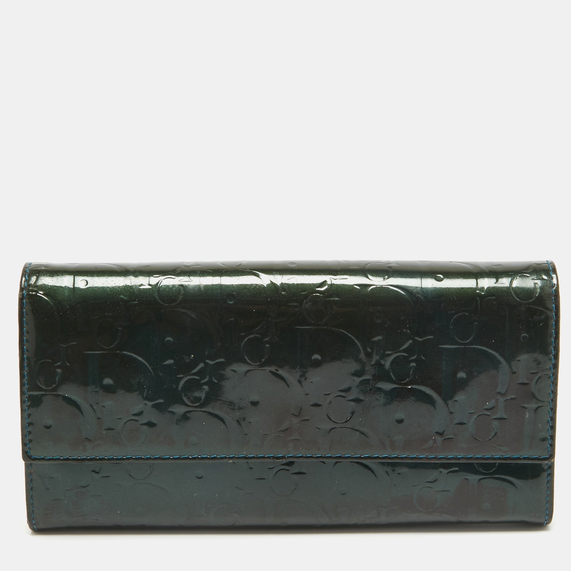 Dior Green Oblique Embossed  Leather Continental Flap Wallet