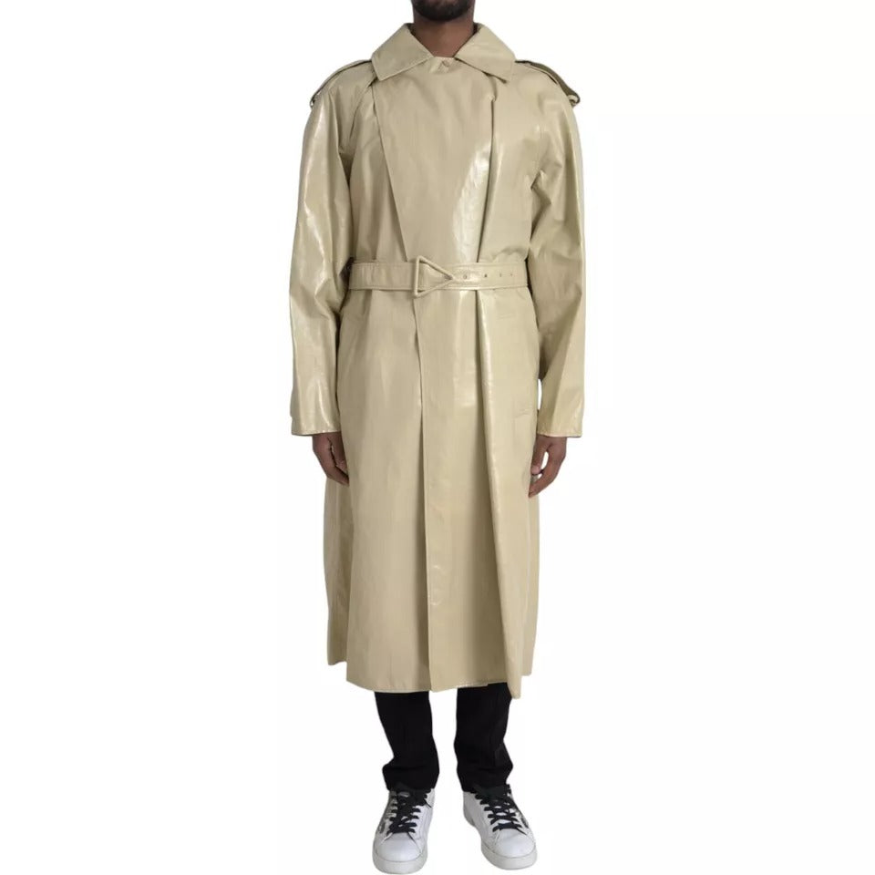 Bottega Veneta Beige Lambskin Leather Trench Coat Men's Jacket