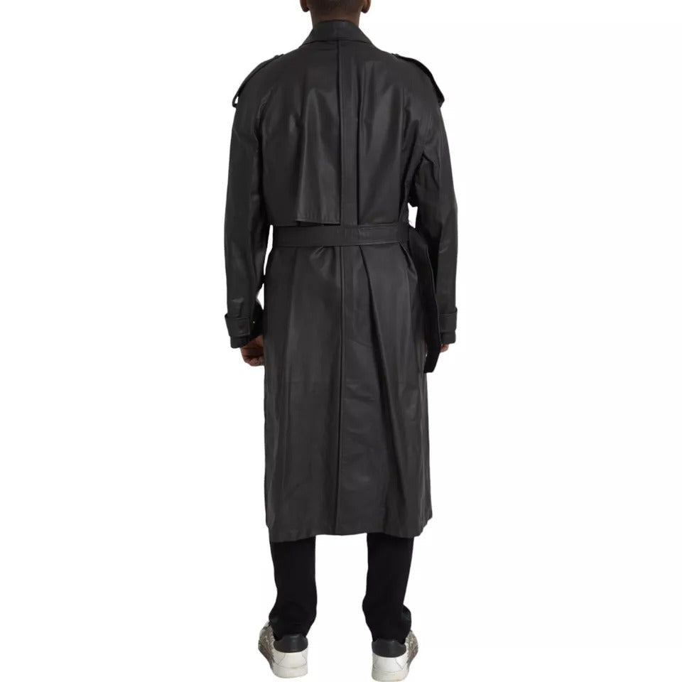 Bottega Veneta Black Leather Men Waterproof Trenchcoat Men's Jacket