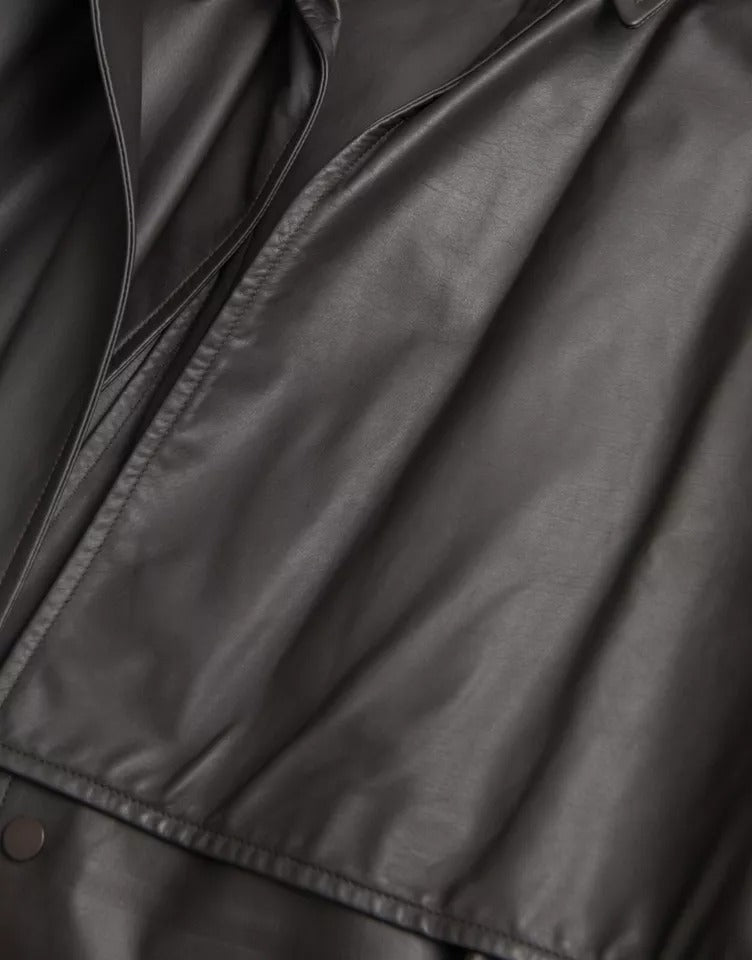 Bottega Veneta Black Leather Men Waterproof Trenchcoat Men's Jacket