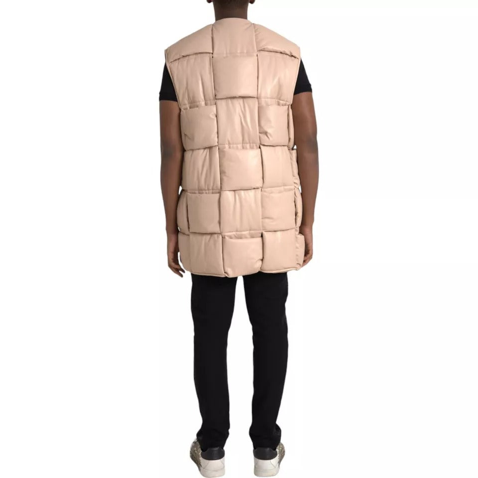 Bottega Veneta Beige Quilted Sleeveless Calf Leather Men's Jacket