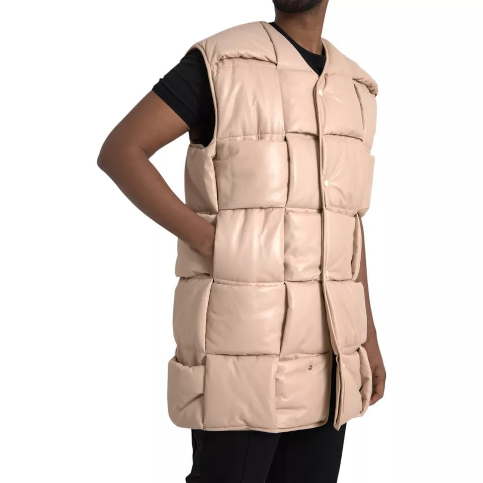 Bottega Veneta Beige Quilted Sleeveless Calf Leather Men's Jacket