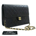 CHANEL Chain Shoulder Bag Clutch Black Quilted Flap Lambskin Purse k11