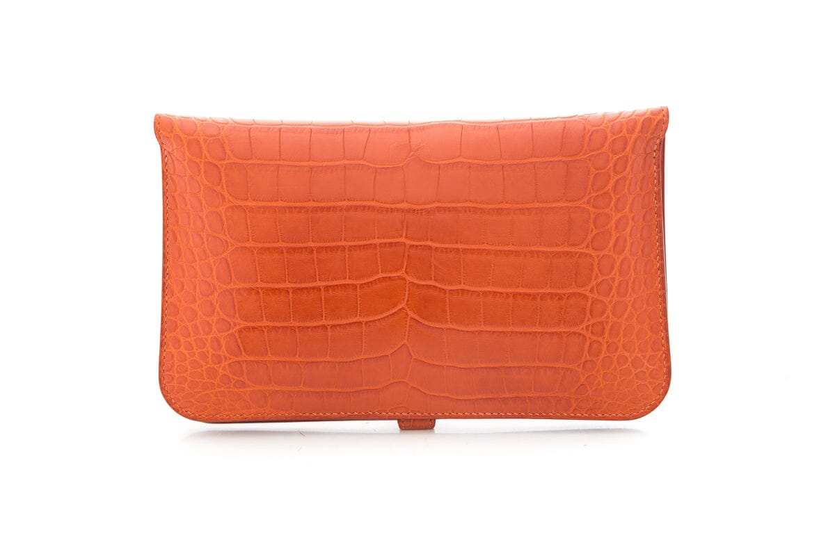 Hermès 2014 Orange Dogon Duo Alligator Wallet/ Clutch