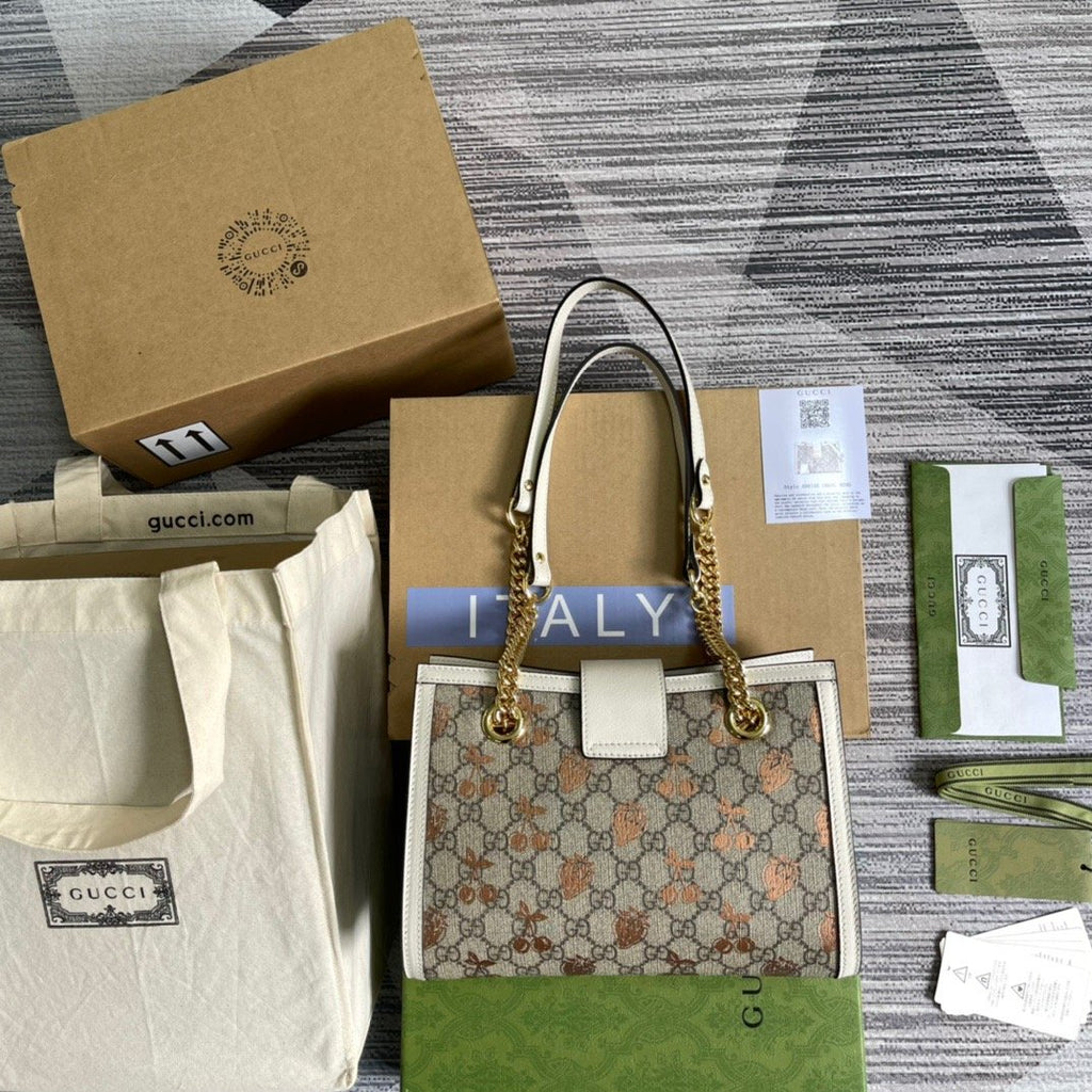 Gucci Padlock Small Gucci Strawberry Shoulder Bag Beige For Women, Women’s Bags 10in/26cm Gucci