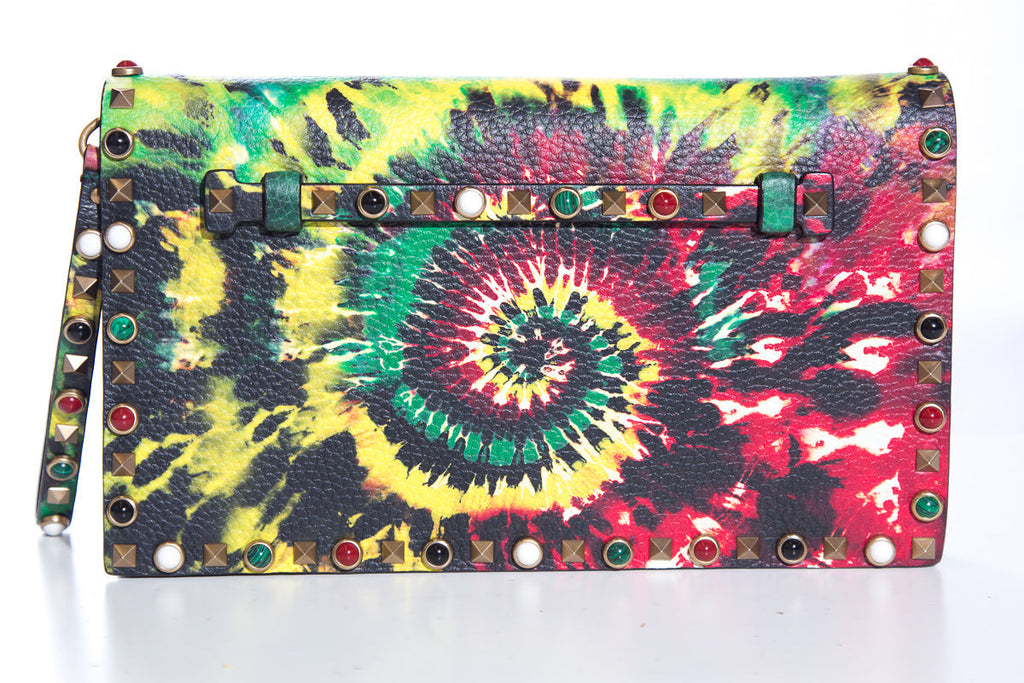Valentino PeBurberryled Calfskin Tie-Dye Rockstud Rolling Wristlet Clutch