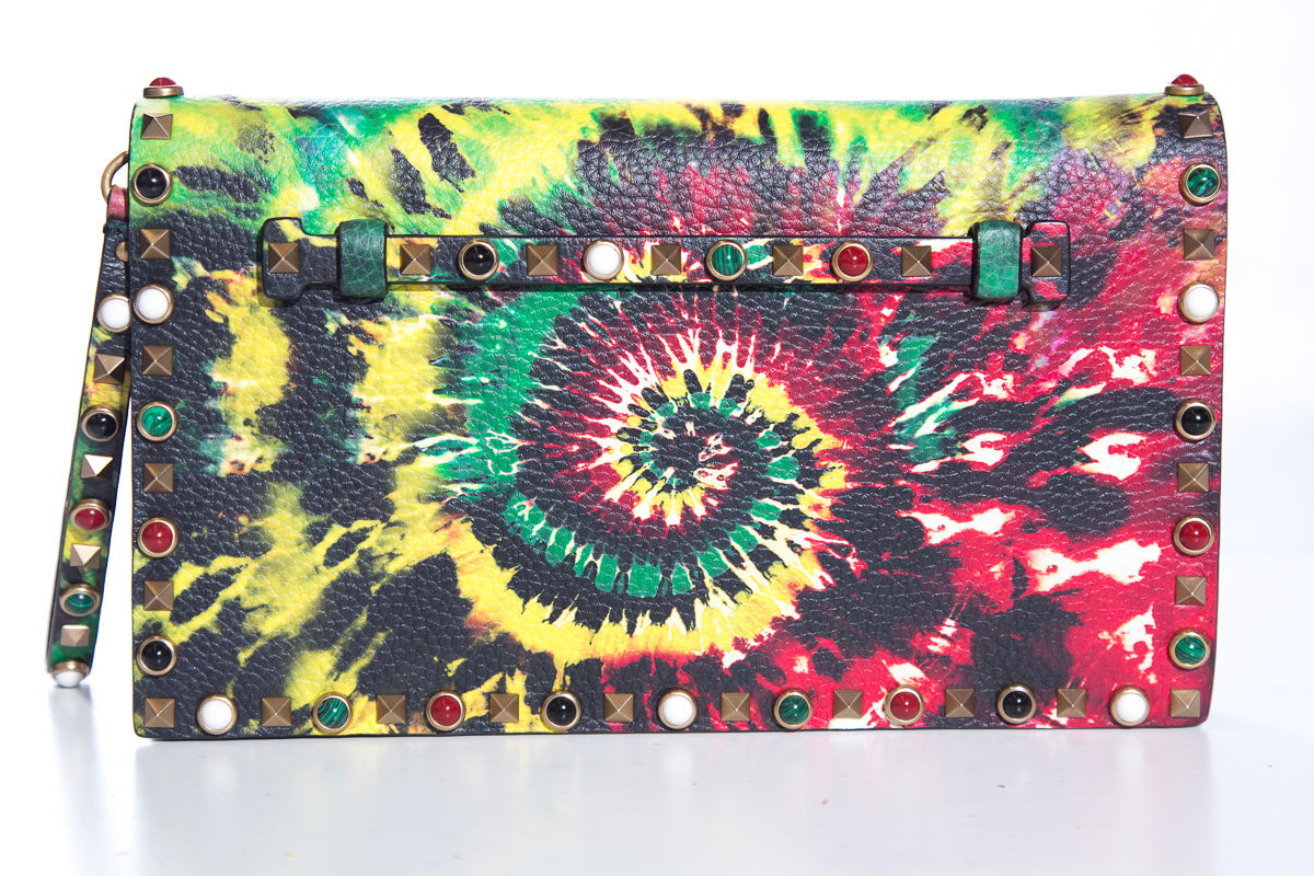 Valentino PeBurberryled Calfskin Tie-Dye Rockstud Rolling Wristlet Clutch
