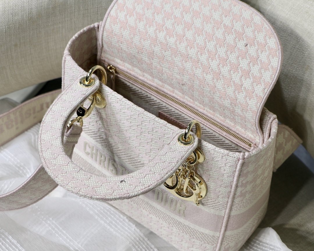 Dior MeDiorum Lady D-Lite Bag Houndstooth Embroidery, Pink/White, For Women Women’s Handbags, Shoulder Bags, Crossbody Bags, 24cm CD