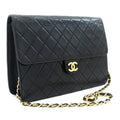 CHANEL Chain Shoulder Bag Clutch Black Quilted Flap Lambskin Purse k14