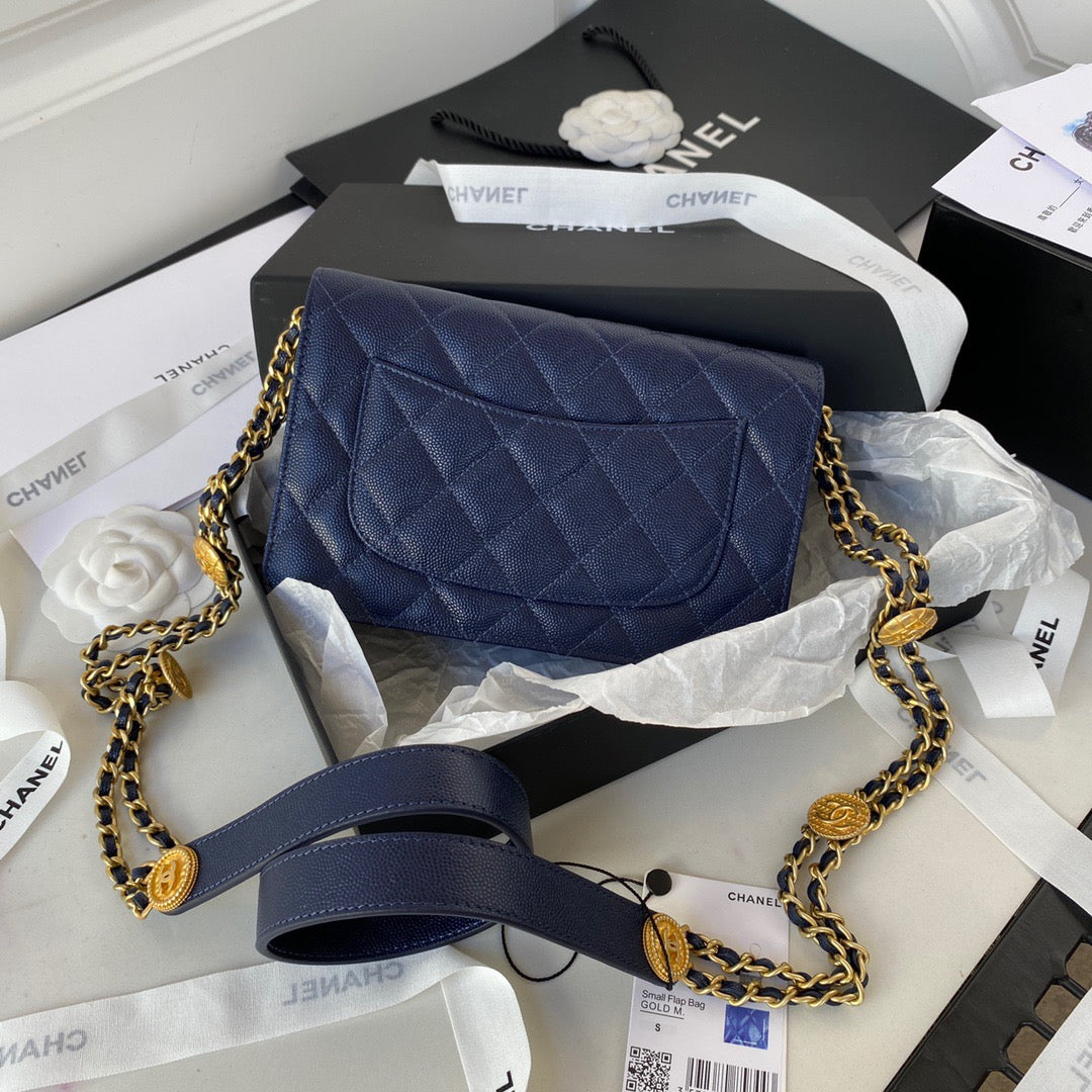 ChanelSmall GlamIap Bag Gold Hardware Navy Blue For Women Handbags, Shoulder Bags 7.5in/19cm AP2840