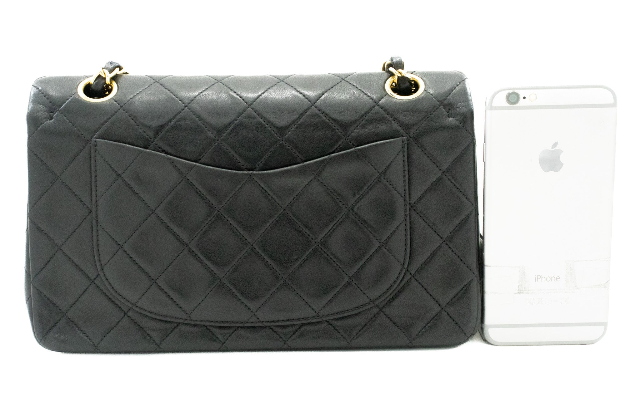 CHANEL Classic Double Flap 9" Chain Shoulder Bag Black Lambskin j57