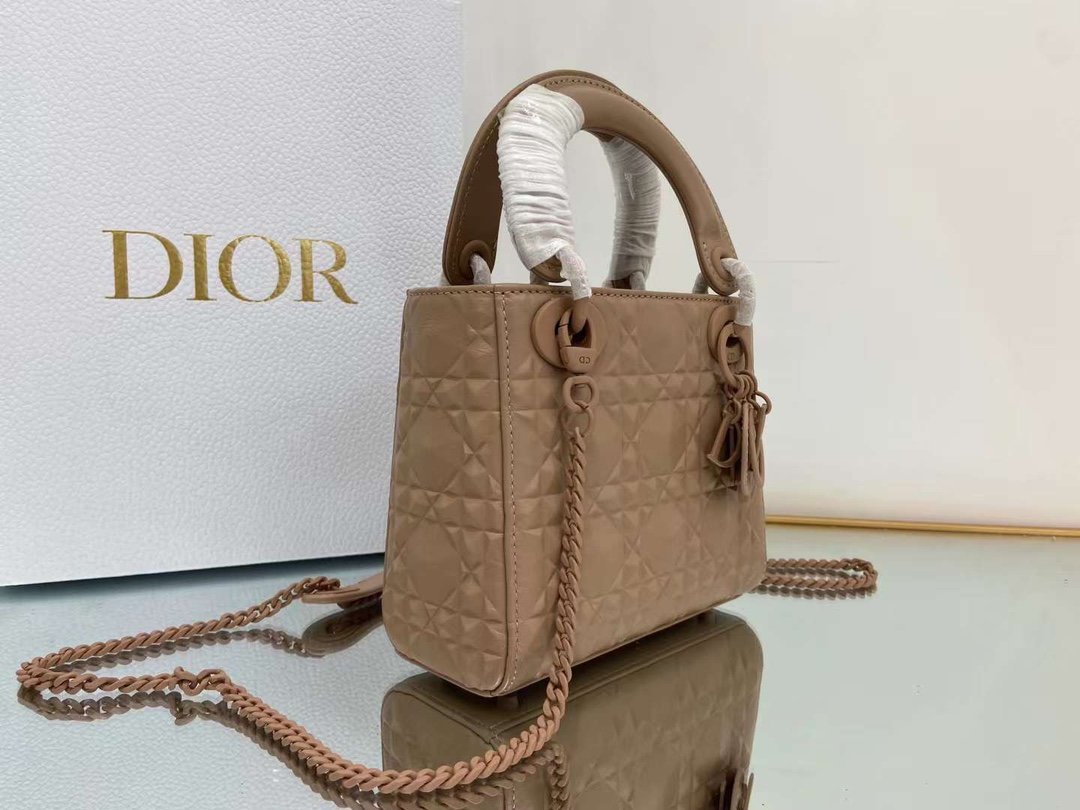 Dior Mini Lady Bag Cannage with Beaded Motif, Brown, For Women Women’s Handbags, Crossbody Bags, 18cm CD