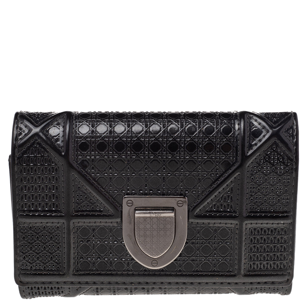Dior Metallic Grey Micro Cannage  Leather Diorama Trifold Wallet..