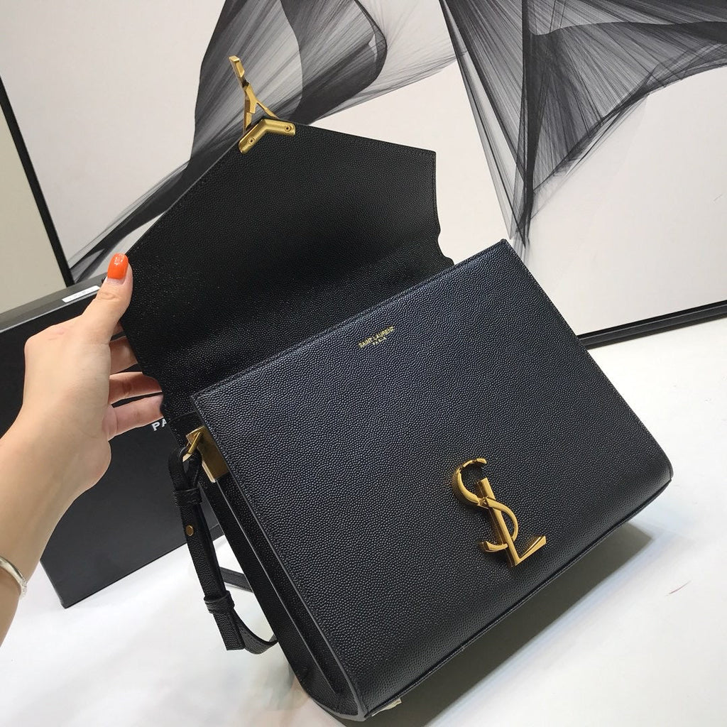 YSSL Cassandra Medium Top Handle Bag In Grain Black For Women 9in/24.5cm YSL