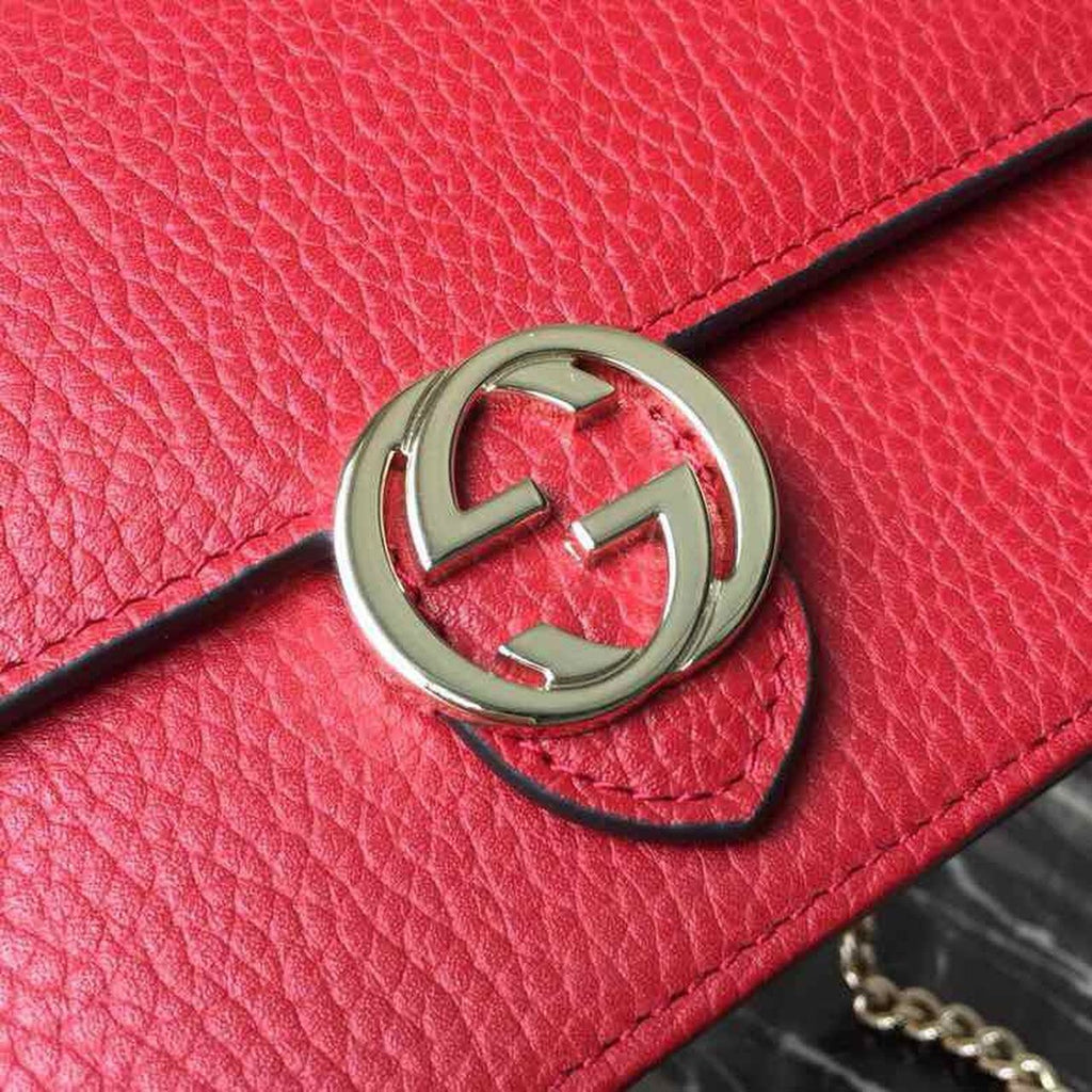 Interlocking Crossbody Handbag Grained Calfskin Spring/Summer Collection Red For Women 7.5in/19cm 510304