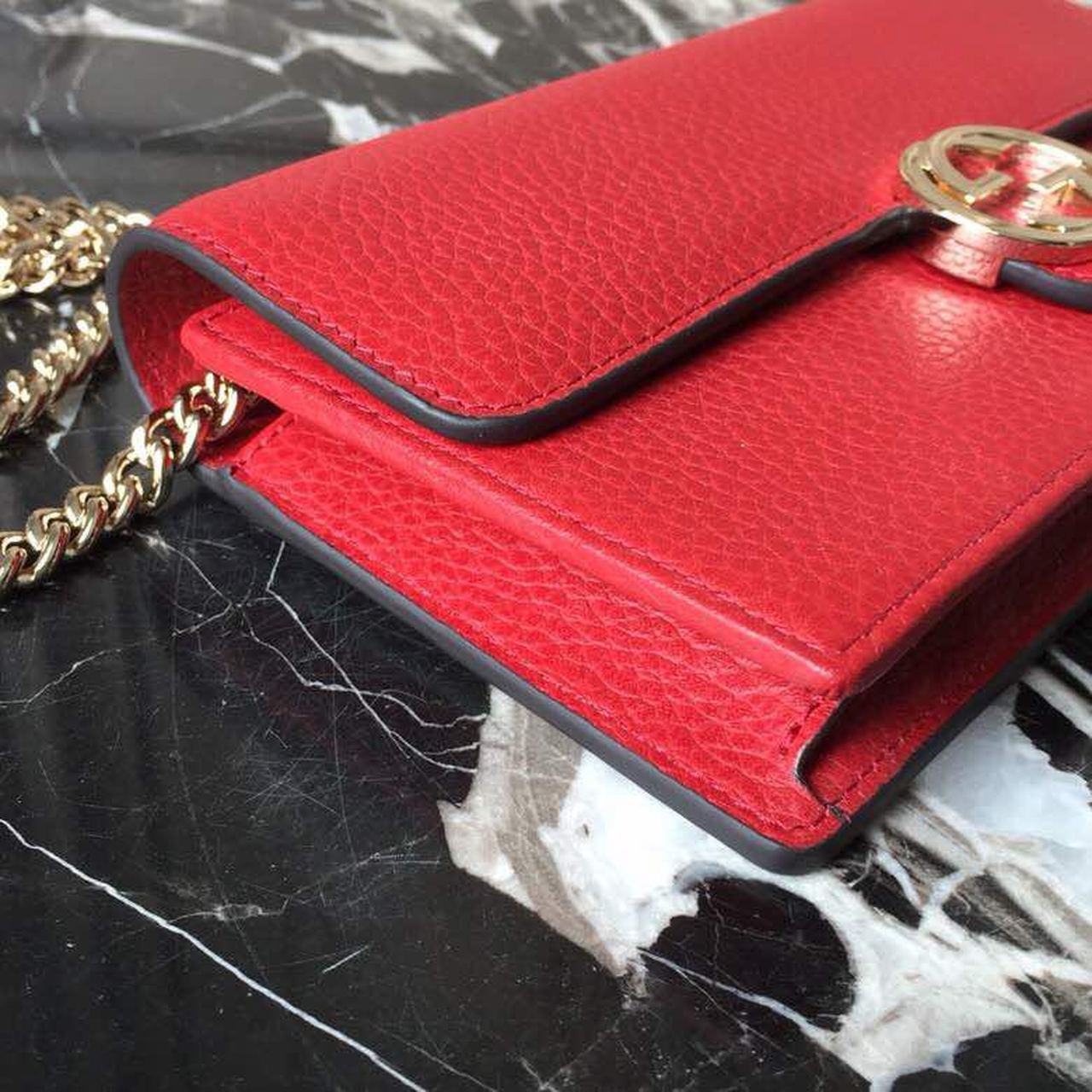 Interlocking Crossbody Handbag Grained Calfskin Spring/Summer Collection Red For Women 7.5in/19cm 510304
