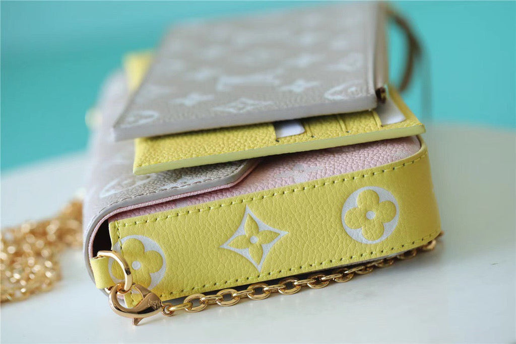Louis Vuitton Pochette Felicie Monogram Empreinte Pink/ Beige/ Yellow For Women,  Shoulder And Crossbody Bags 21cm/8.3in Louis Vuitton M81359