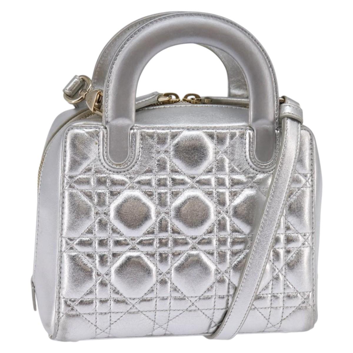 Christian Dior Lady Cannage Matelassé Silver Leather Bag (Pre-Owned)