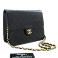 CHANEL Small Chain Shoulder Bag Clutch Black Quilted Flap Lambskin j60