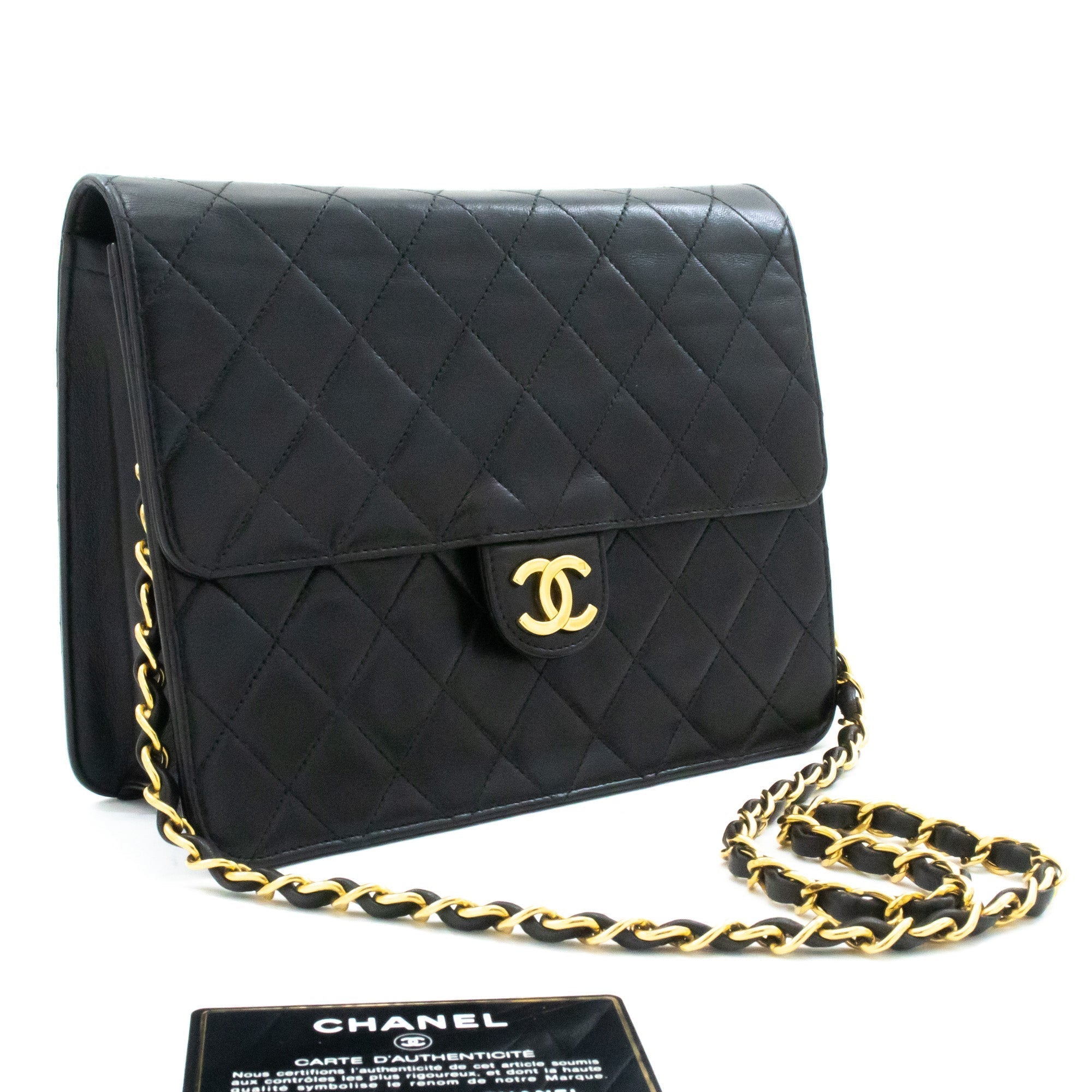 CHANEL Small Chain Shoulder Bag Clutch Black Quilted Flap Lambskin j60
