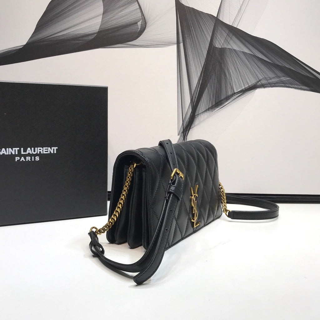 YSSL Angie Patent Handbag Black For Women 8in/22cm YSL