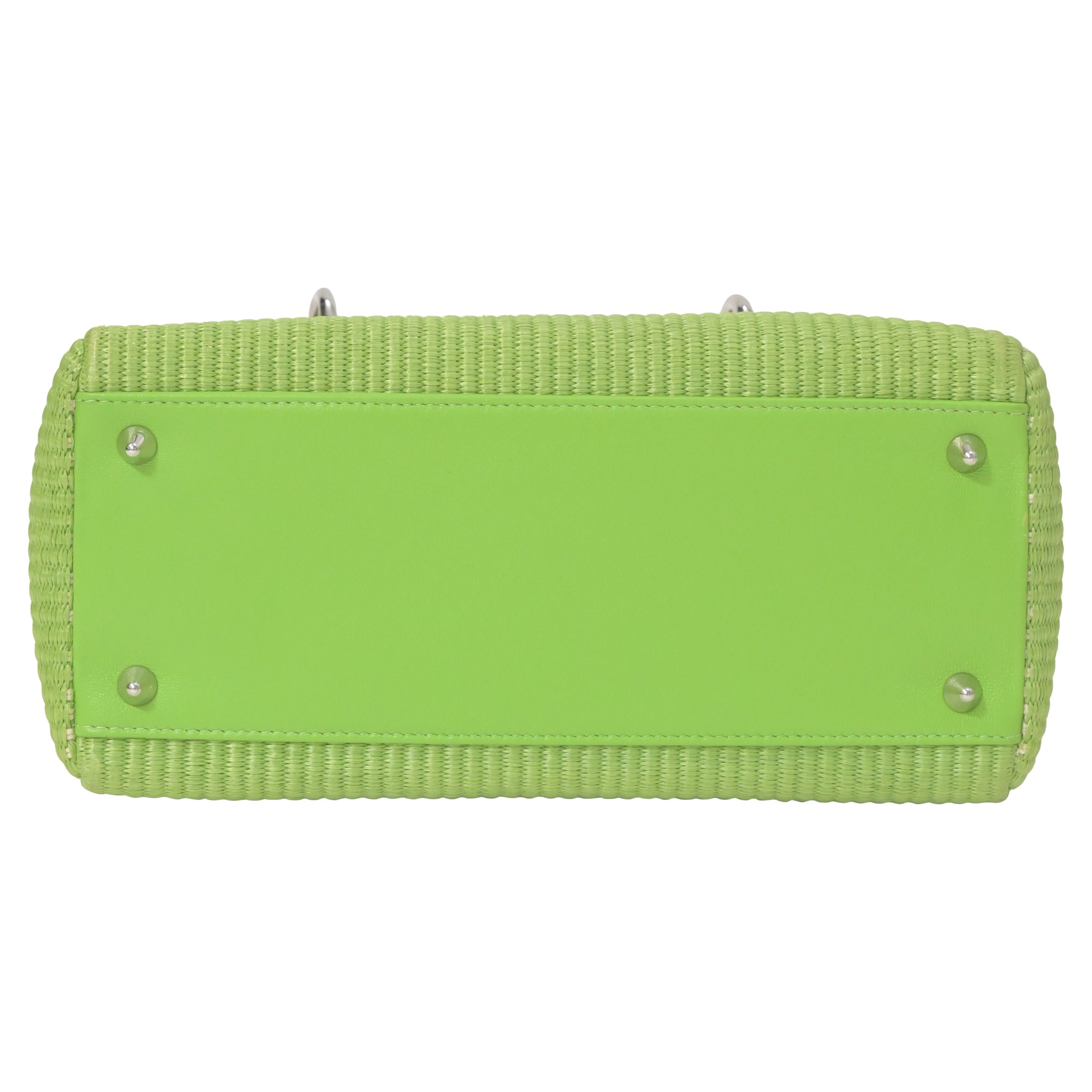 Dior Raffia Medium Lady Dior in Green Leather