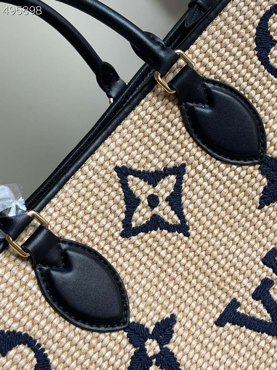 Louis Vuitton OnTheGo MM Tote Bag Monogram Raffia Navy Blue For Women,  Shoulder Bags 13.8in/35cm Louis Vuitton M57723