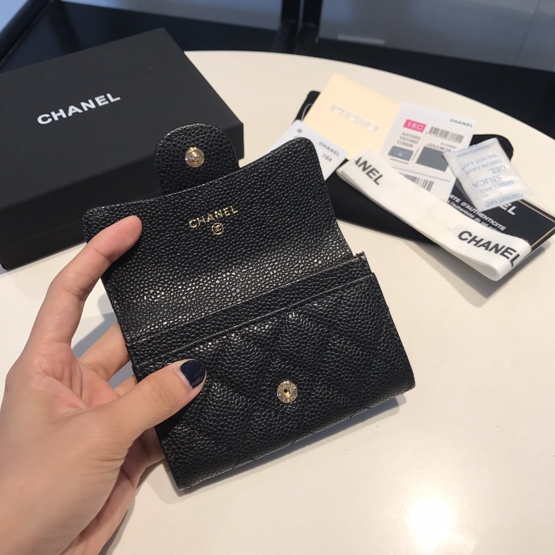 Chanel Classic Card Holder Gold Toned Hardware Black For Women Wallet 4.5in/11.5cm