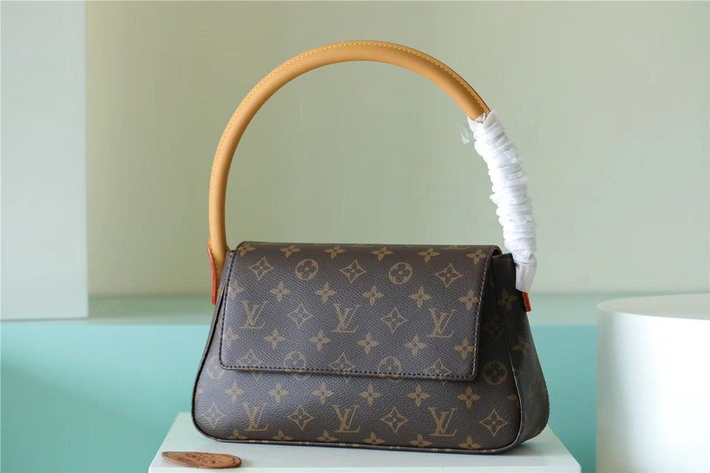 Louis Vuitton Mini Looping GlamIap Shoulder Bag Monogram For Women 9.4in/24cm Brown Louis Vuitton M51147