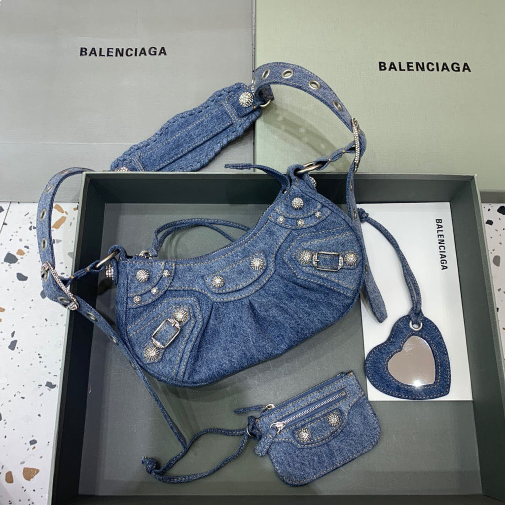 Le Cagole XS Shoulder Bag In Blue Washed, For Women,  Bags 10.2in/26cm