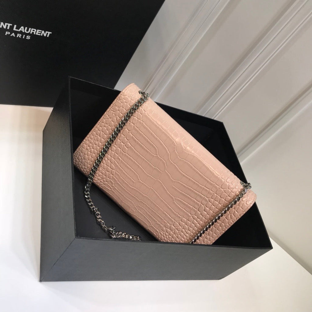 YSSL Kate Medium Chain Bag With Tassel In Embossed Crocodile Dark Beige For Women 9in/24cm YSL