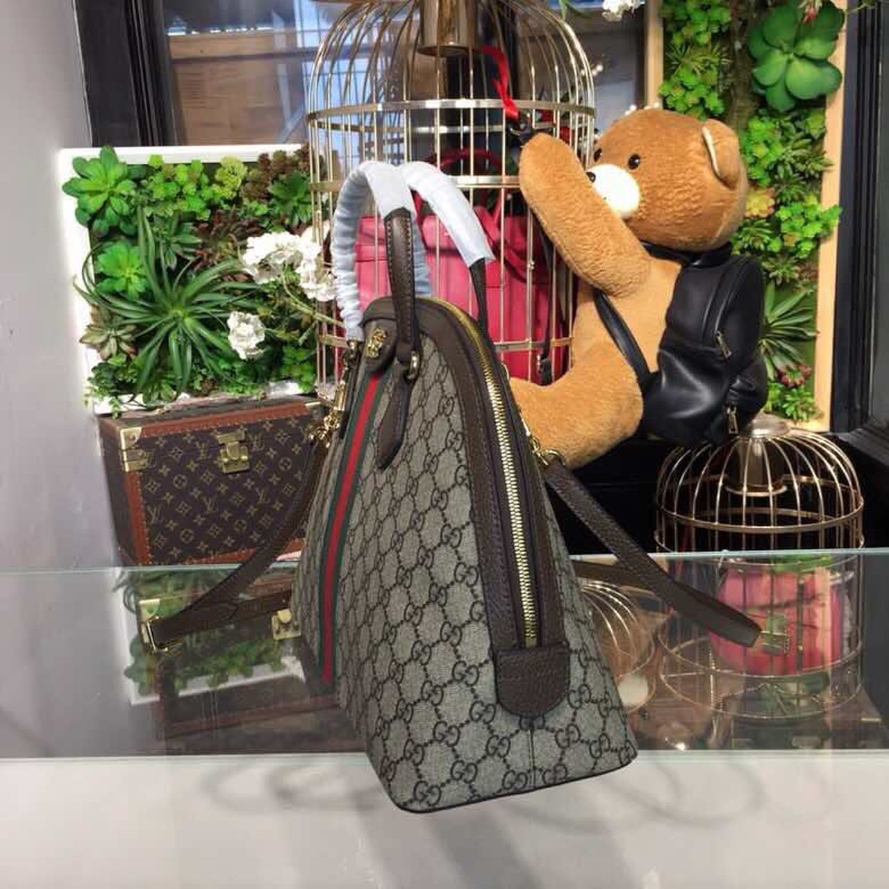 OphiGLAMIa MeGLAMIum Shoulder Bag Beige/Ebony Supreme Canvas For Women 13in/34cm 524533