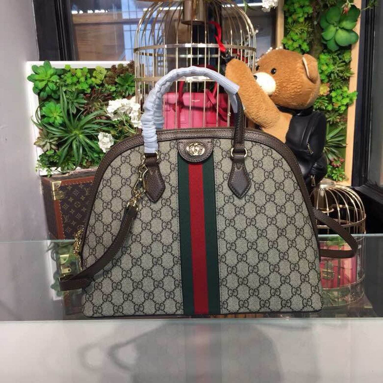 Gucci OphiDiora MeDiorum Shoulder Bag Beige/Ebony Gucci Supreme Canvas For Women 13in/34cm 524533