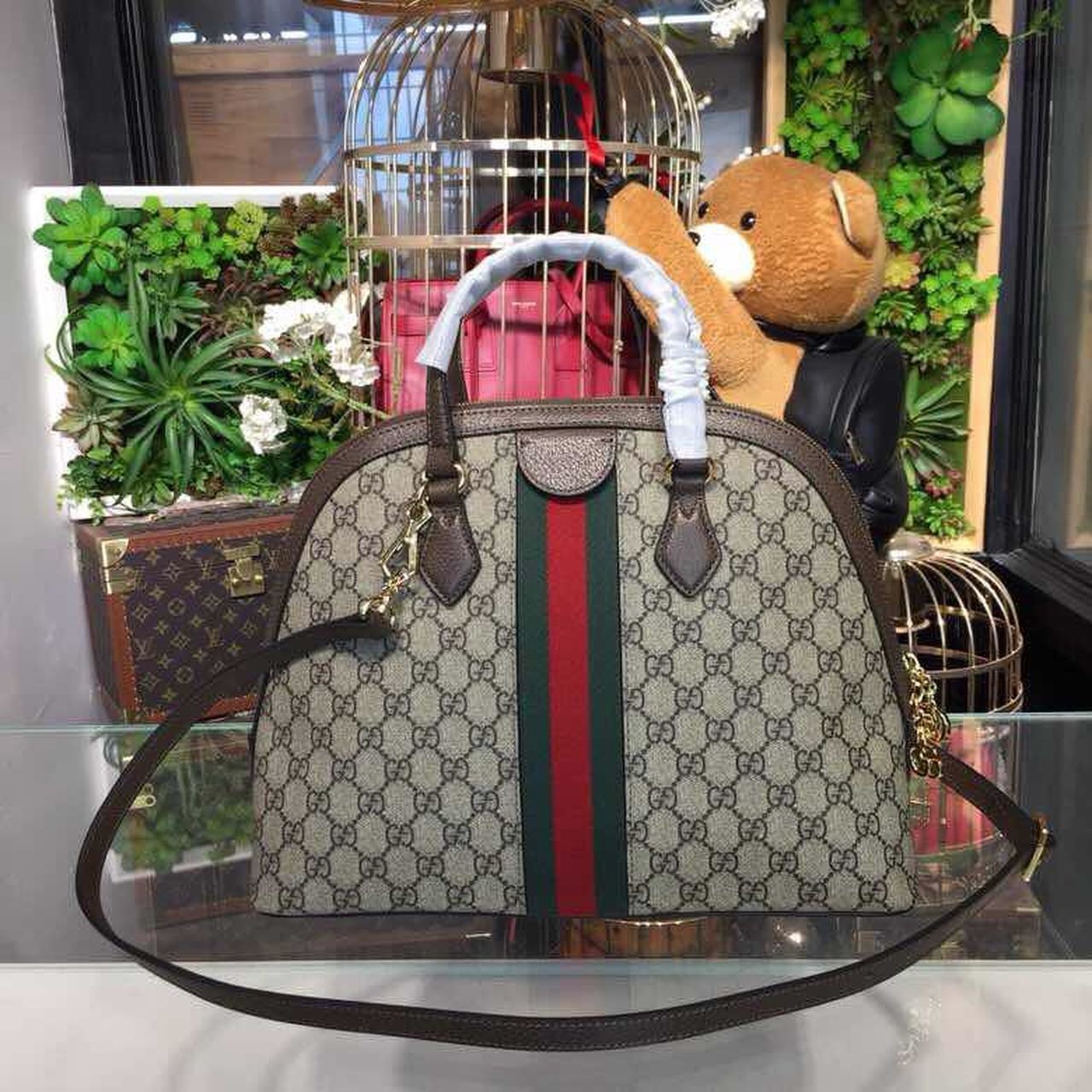 Gucci OphiDiora MeDiorum Shoulder Bag Beige/Ebony Gucci Supreme Canvas For Women 13in/34cm 524533