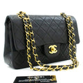 CHANEL Classic Double Flap 9" Chain Shoulder Bag Black Lambskin k51