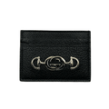 Gucci Zumi Black Leather Card Holder Wallet Metal GG Logo w/Box