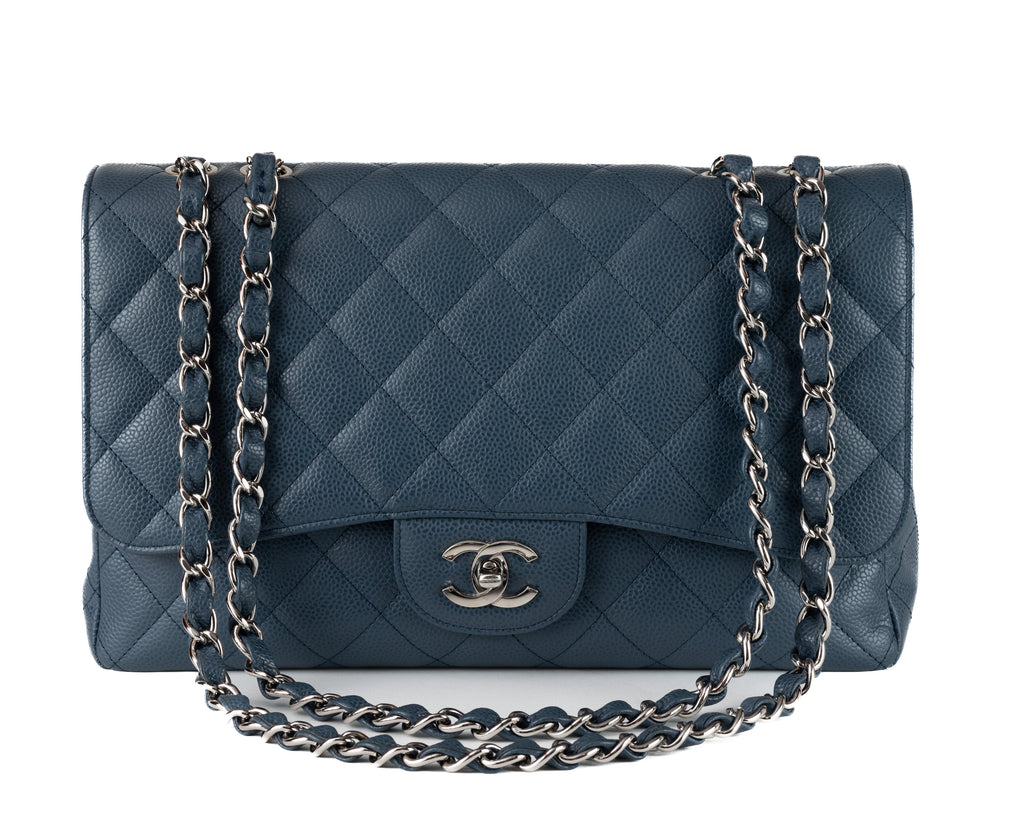 Chanel Navy Blue Caviar Jumbo Classic w/ SiLouis Vuittoner Hardware