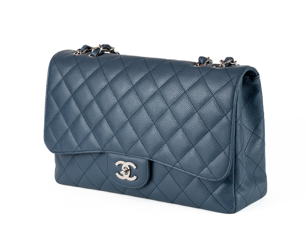 Chanel Navy Blue Caviar Jumbo Classic w/ SiLouis Vuittoner Hardware