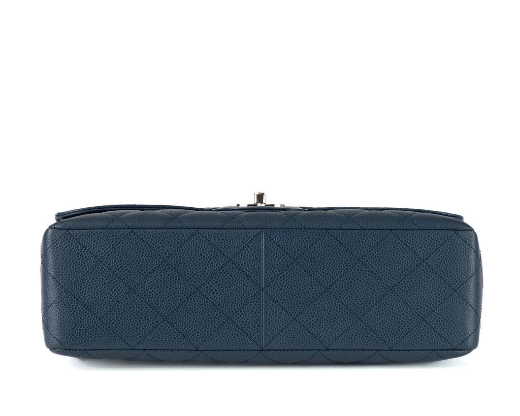 Chanel Navy Blue Caviar Jumbo Classic w/ SiLouis Vuittoner Hardware