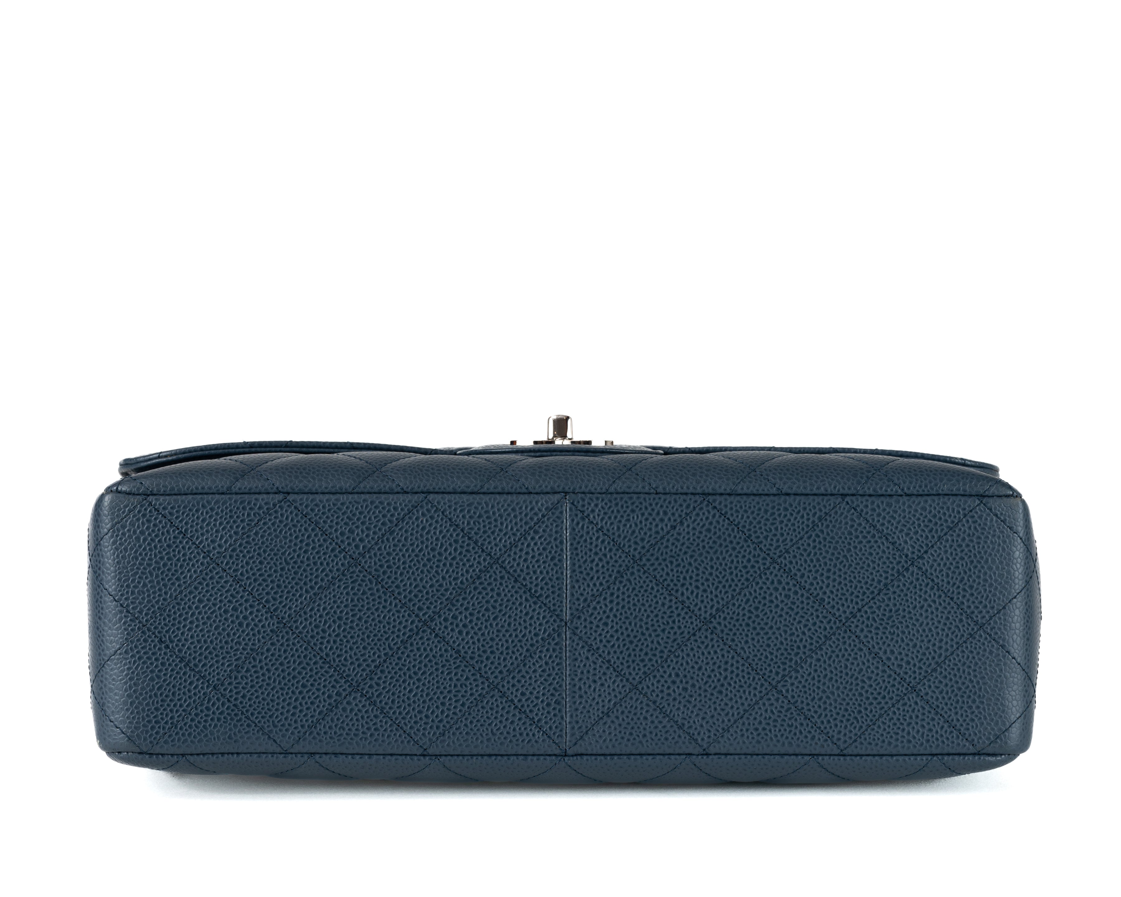 Chanel Navy Blue Caviar Jumbo Classic w/ SiLouis Vuittoner Hardware