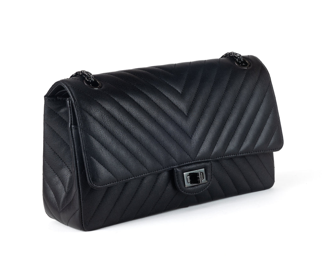 Chanel So Black Chevron Quilted Medium Classic w/ Black Hardware