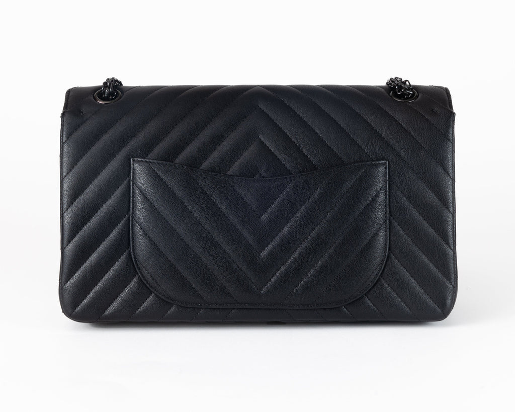 Chanel So Black Chevron Quilted Medium Classic w/ Black Hardware