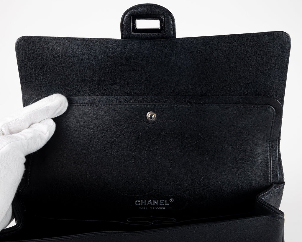 Chanel So Black Chevron Quilted Medium Classic w/ Black Hardware