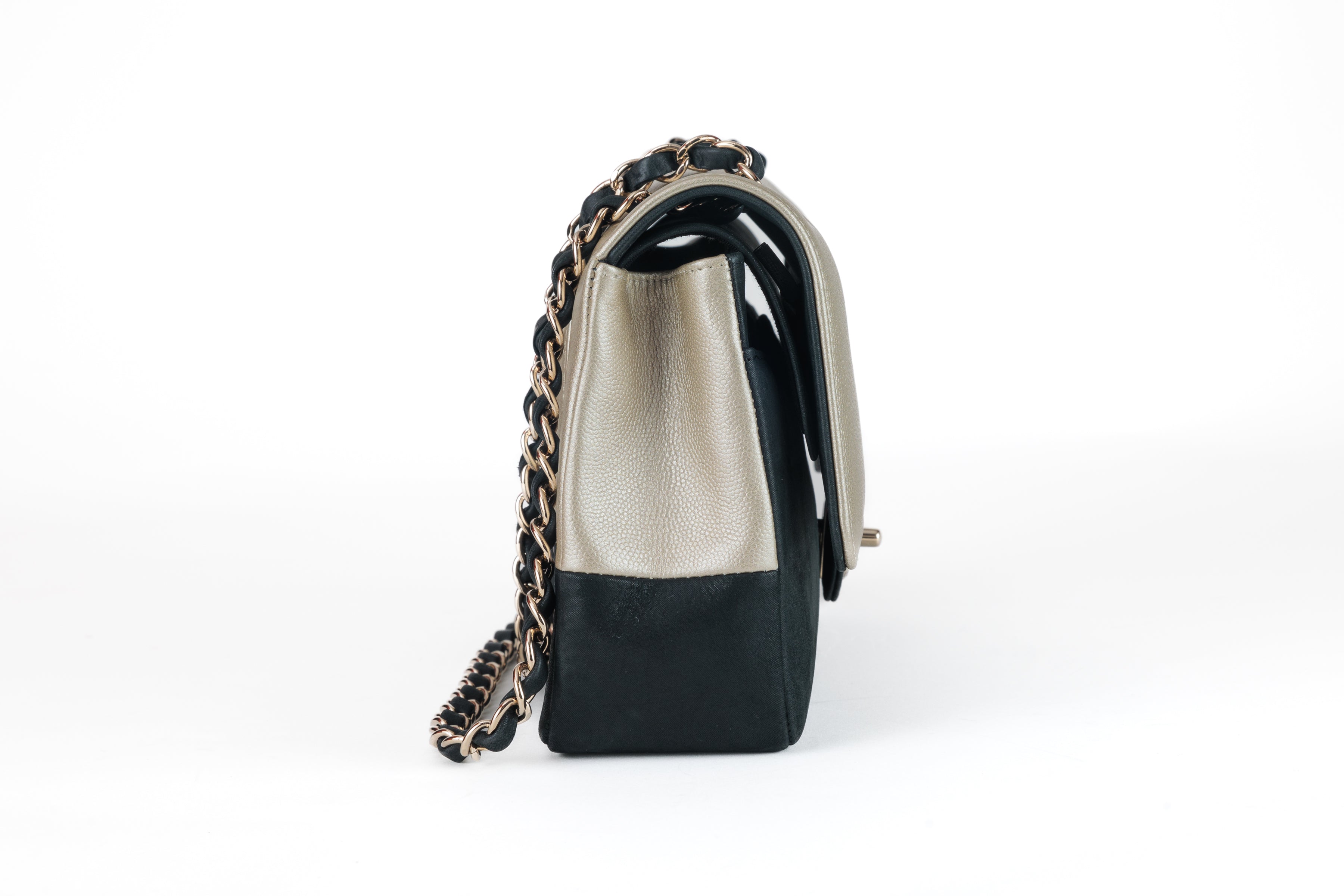 Chanel Black and Gold Bi Color Caviar Medium Classic with Gold Hardware