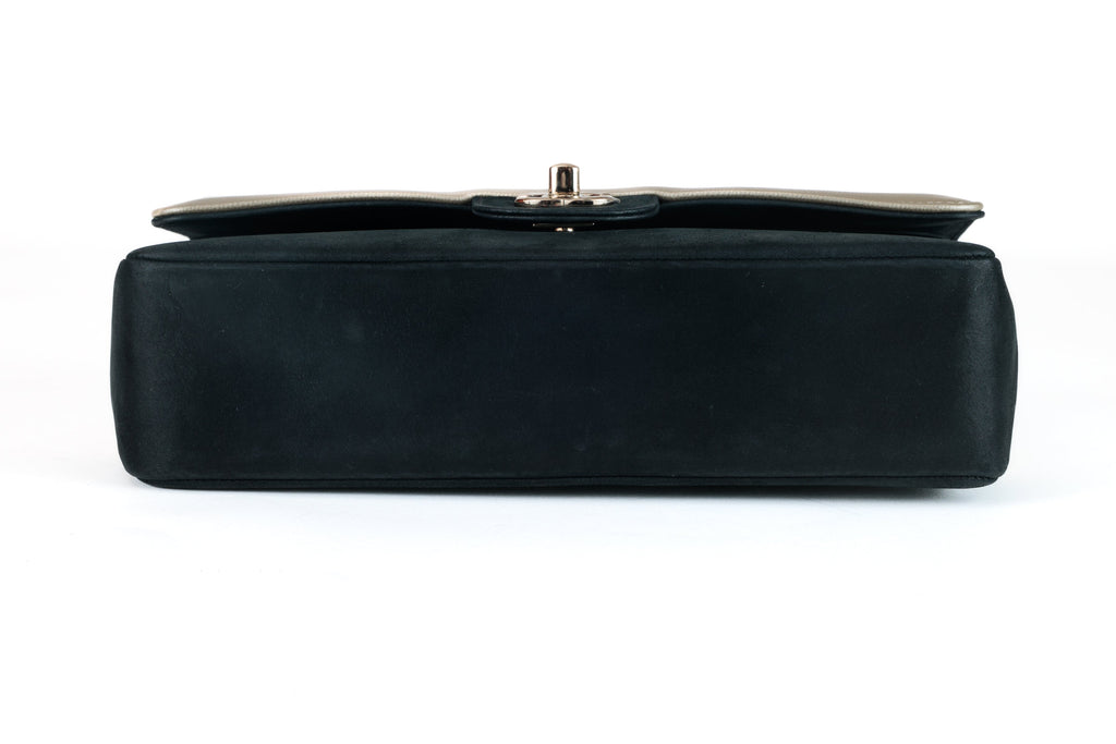 Chanel Black and Gold Bi Color Caviar Medium Classic with Gold Hardware